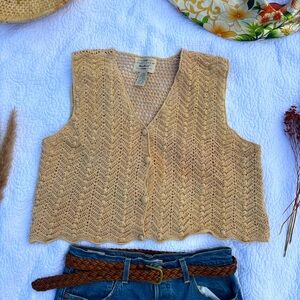 Ramie Cotton Crochet Knit Button Vest | Yarnworks Handknit | Large